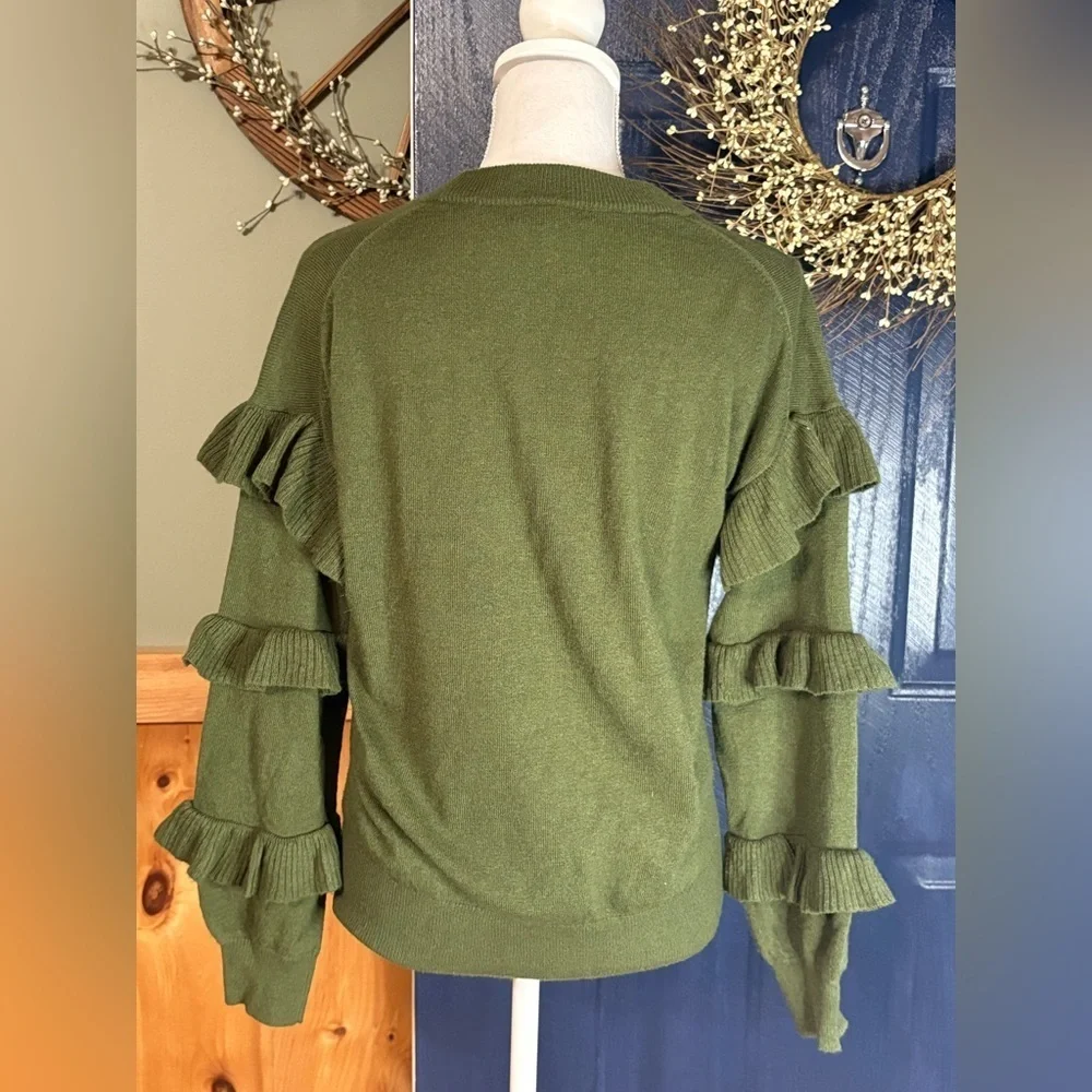 J. Crew Ruffle Sleeve Wool Blend Sweater in Olive Green size XS